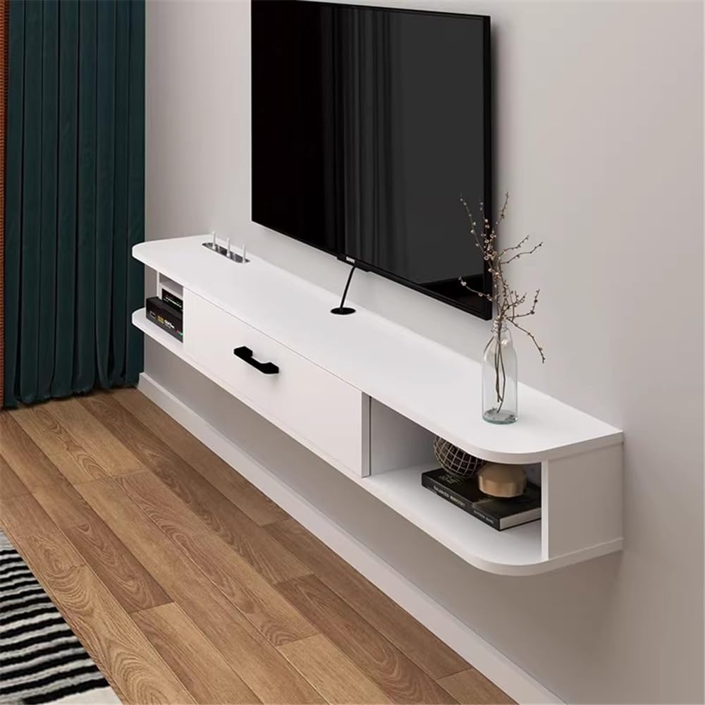 White Wall Mounted Floating TV Cabinet with Shelves G558579