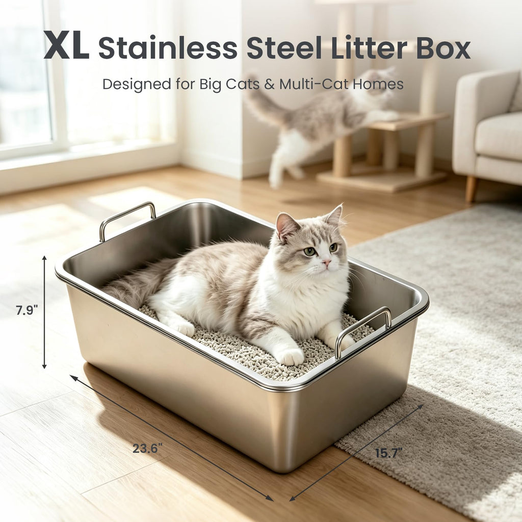 Extra Large Stainless Steel Sifting Cat Litter Box with Dual Handles F96560