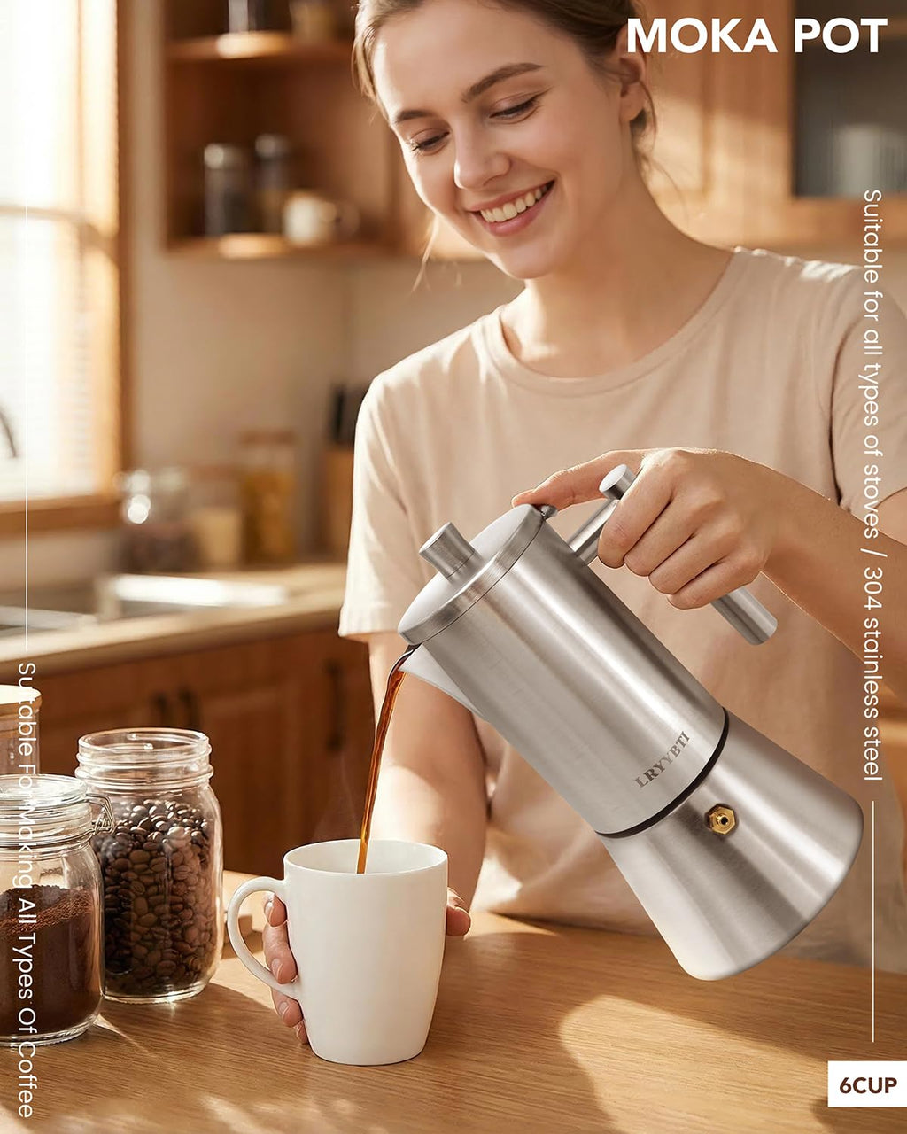 6 Cup Stainless Steel Stovetop Moka Pot V7005