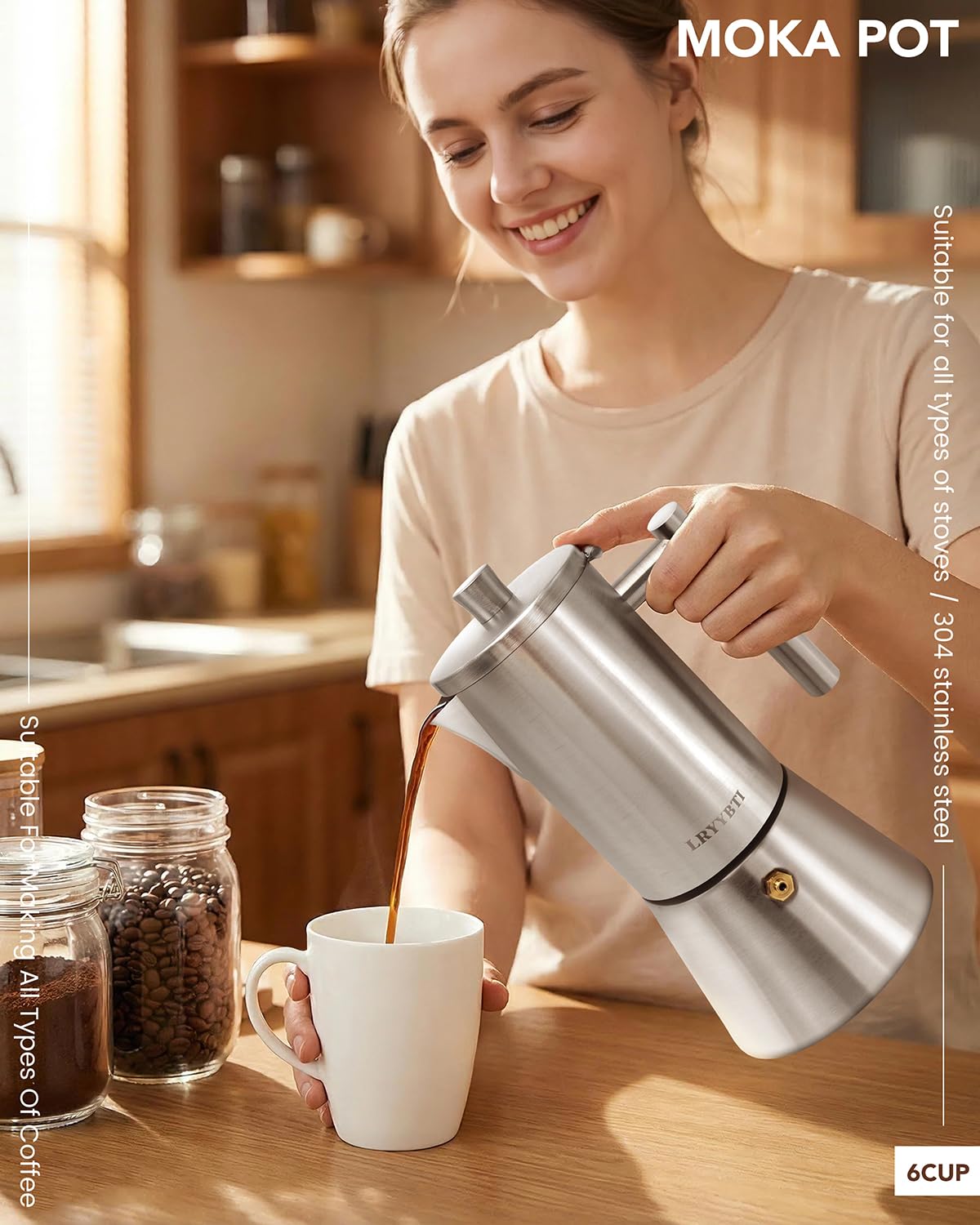 6 Cup Stainless Steel Stovetop Moka Pot V7005