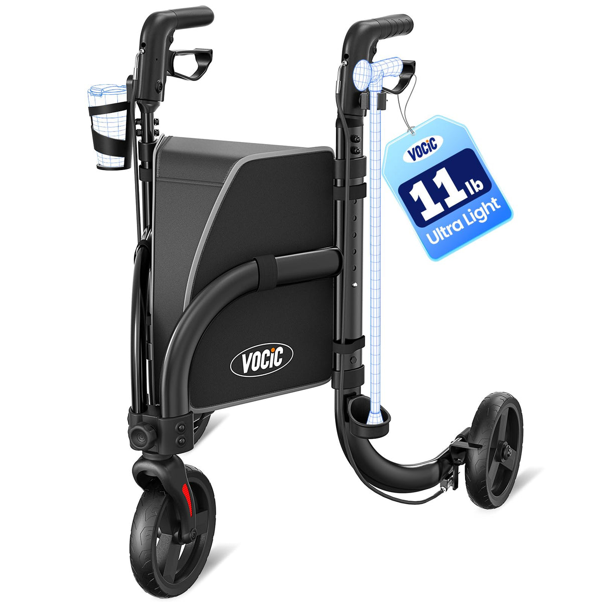 3 Wheel Foldable Rollator with 8" All Terrain Tires V78428