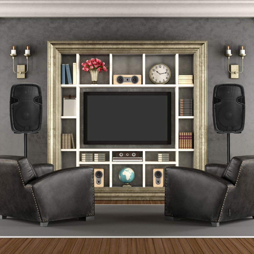 2000W 12" Portable Dual Powered Speakers PA System with Tripod Stands U266376