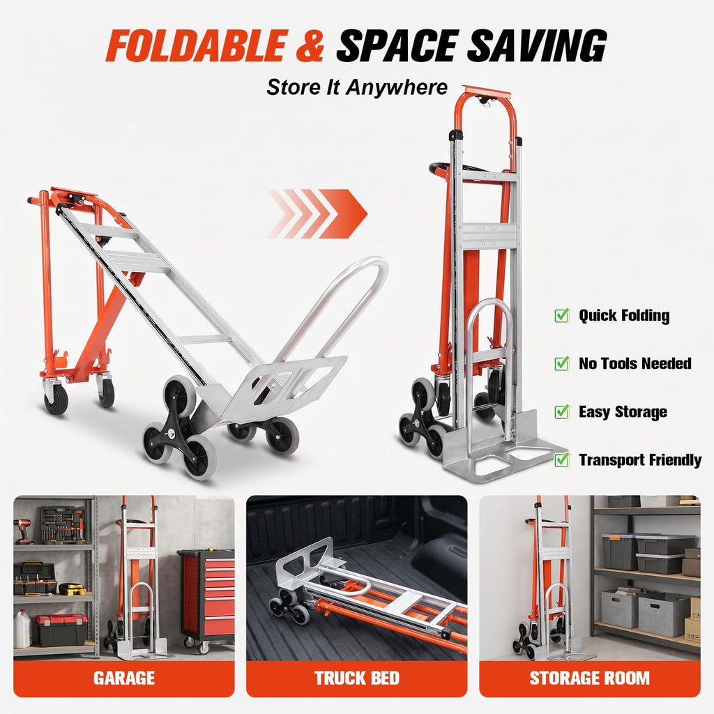 4-in-1 Convertible Stair Climbing Hand Truck, 1000LBS Heavy Duty Folding Aluminum Dolly Cart with Wheels & Handle N8561
