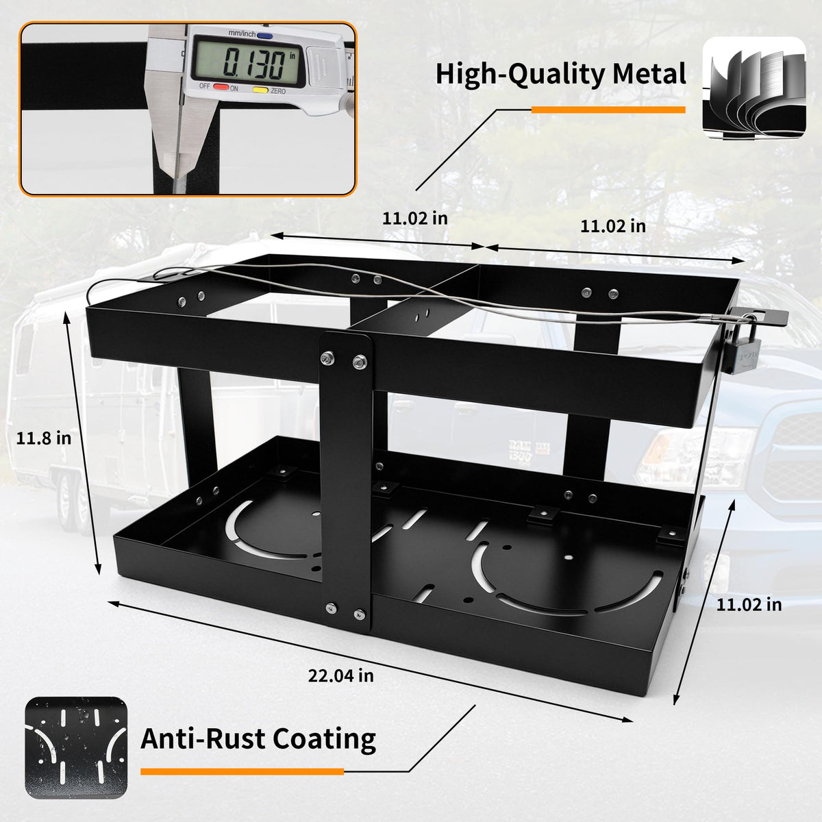 Gas Can Rack with Lock Cable and Rubber Pads W14586