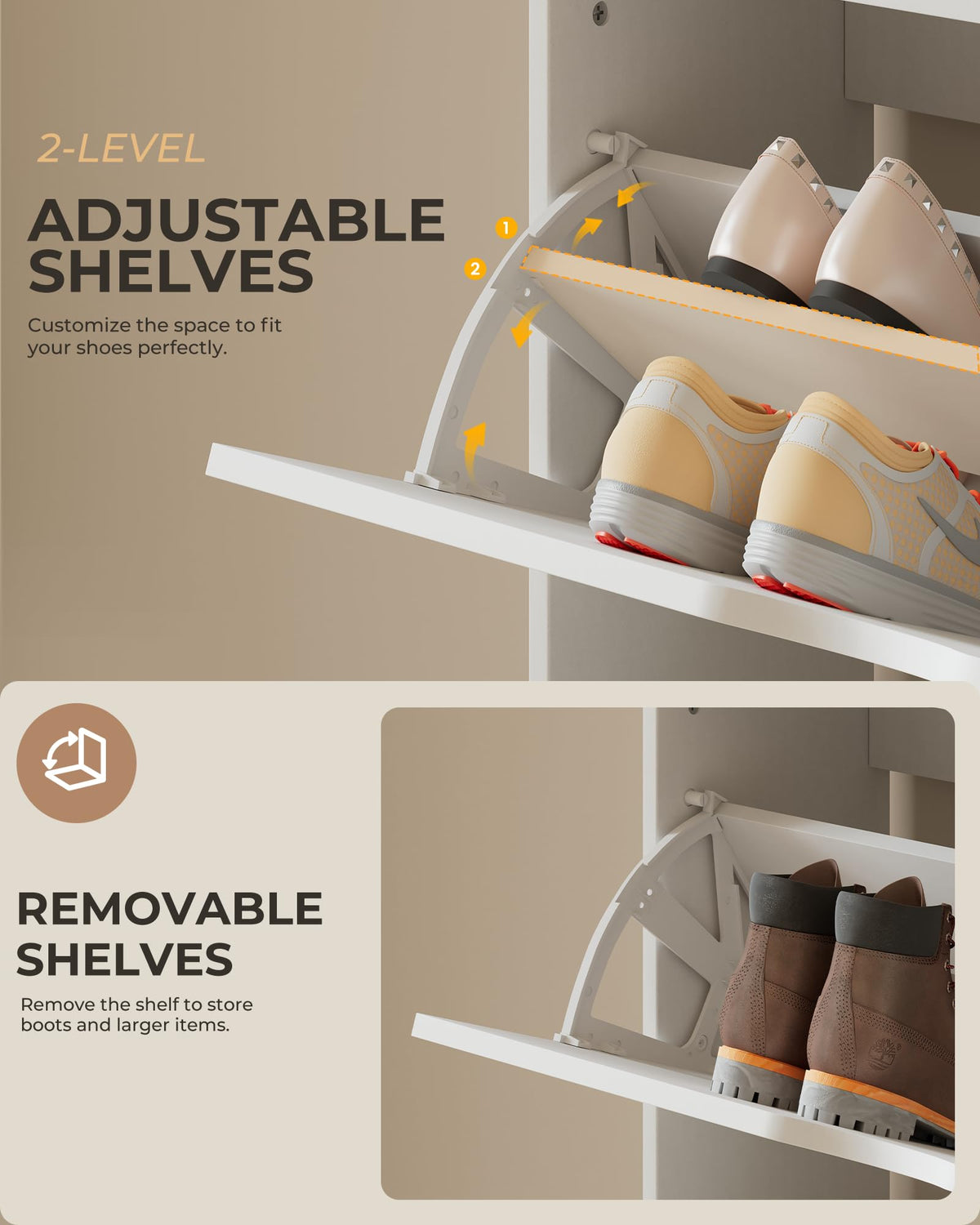 Narrow Shoe Storage Cabinet with 3 Flip Drawers E891311
