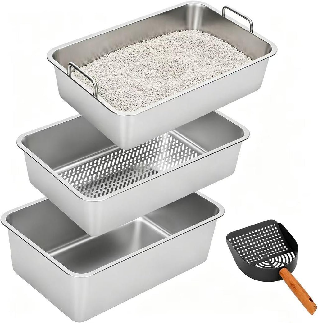 Extra Large Stainless Steel Sifting Cat Litter Box with Dual Handles F96560