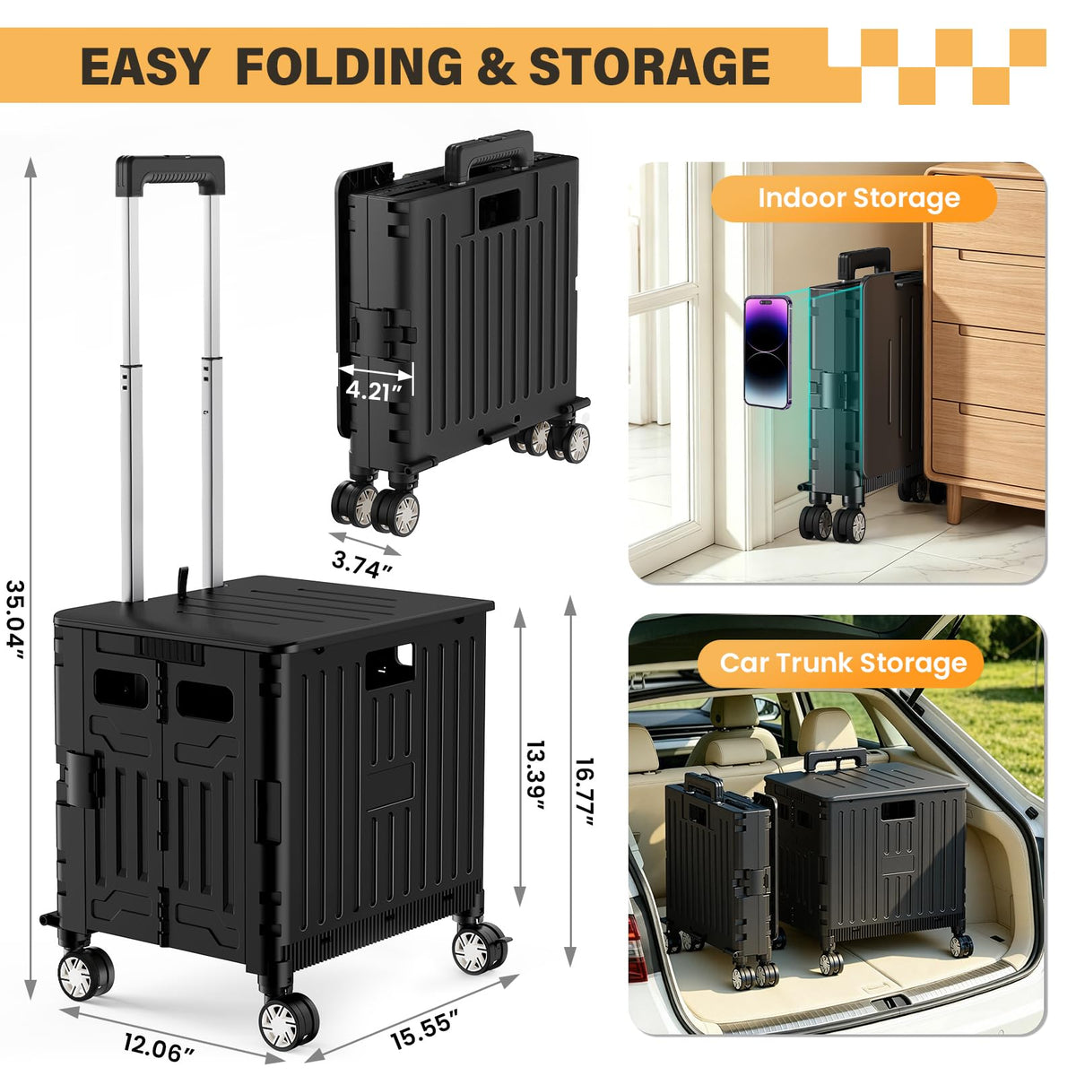 Black Folding Rolling Utility Cart L393530