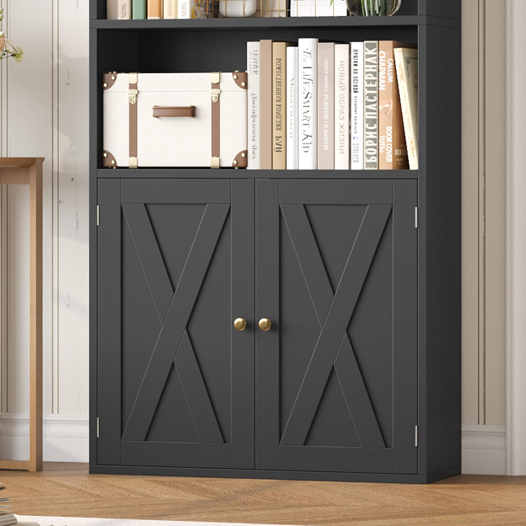 82" Tall Black Bookcase with Doors U78642
