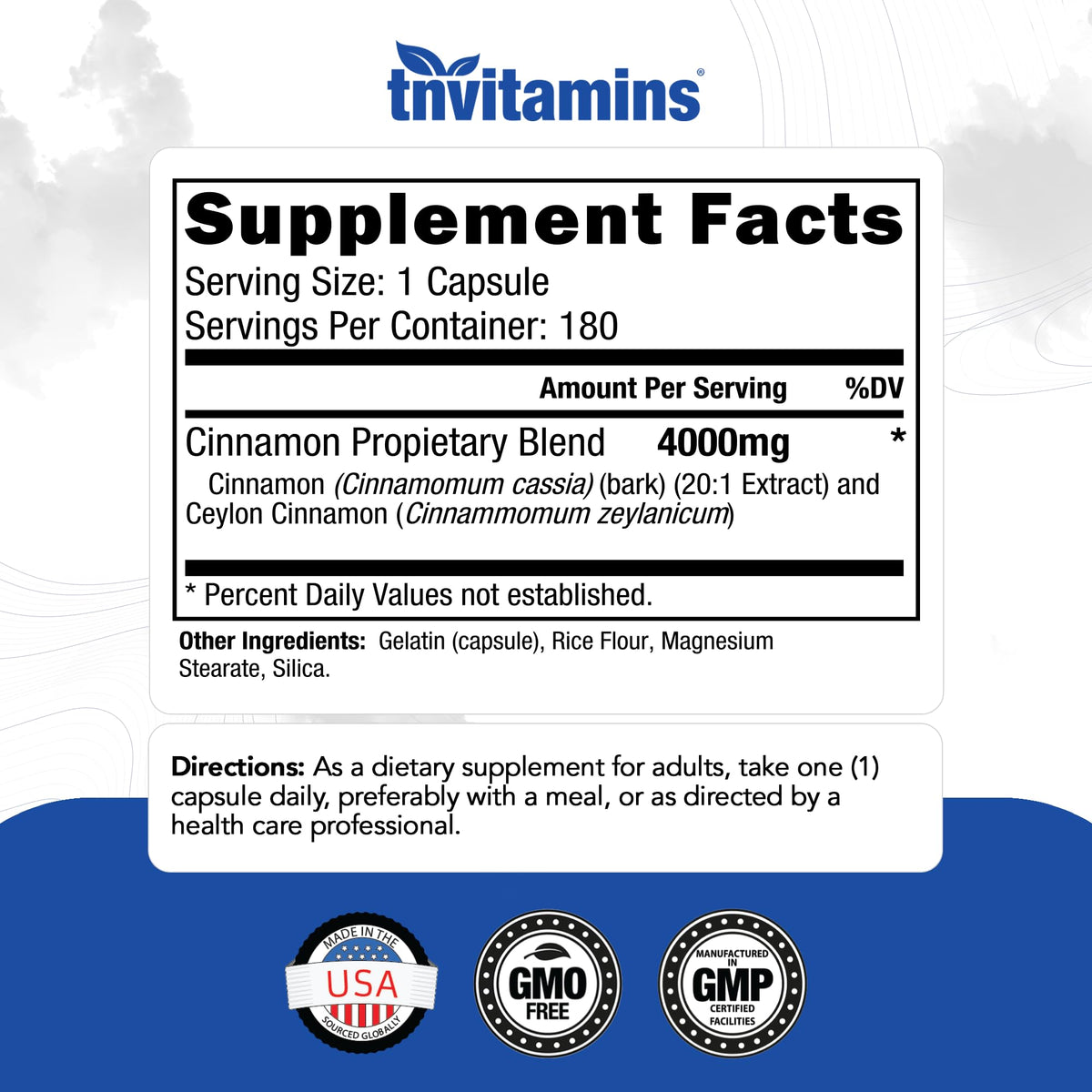 Cinnamon Capsules 4,000 mg Equivalent 180 Capsules S461346
