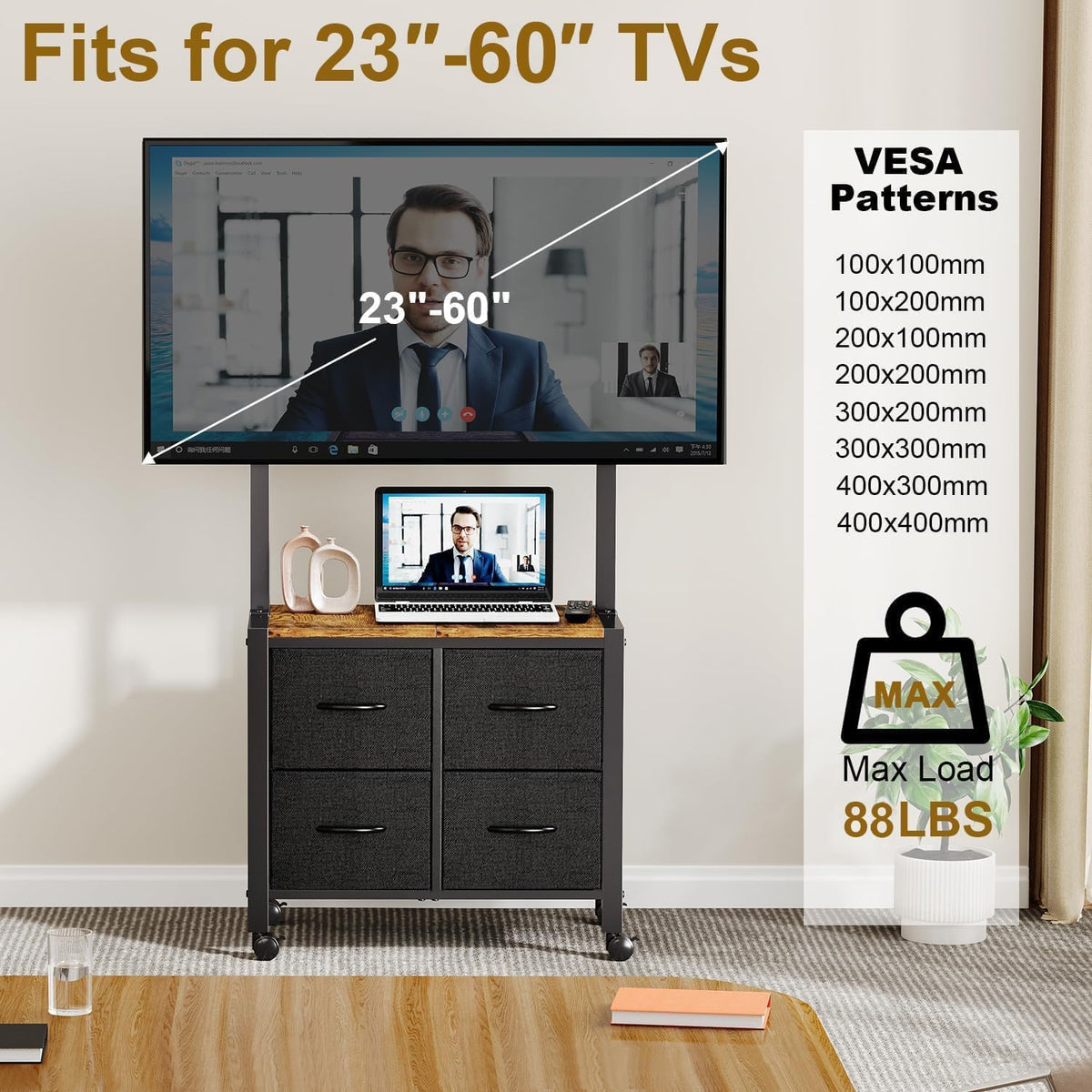 Mobile TV Cart Rolling TV Stand with 4 Drawer for 23-60 inch Screens L631