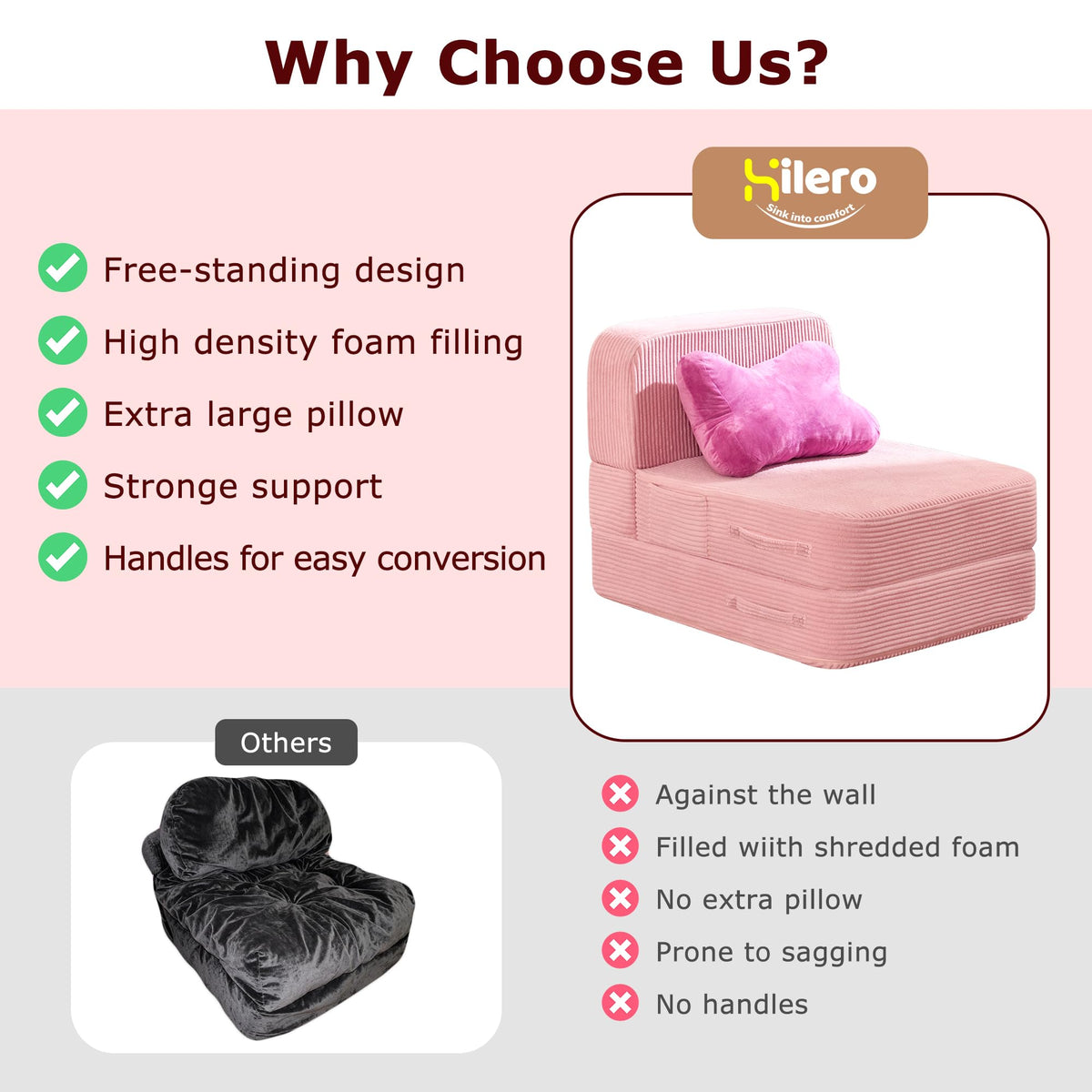 Pink Folding Convertible Sofa Bed I680