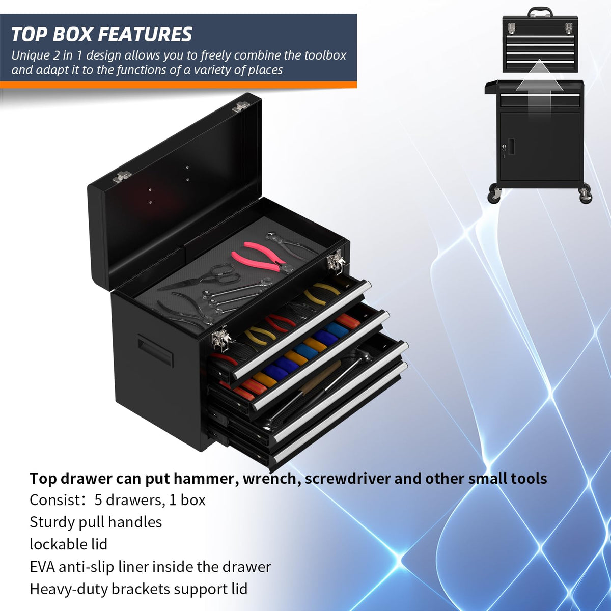 5 Drawer Rolling Tool Chest with Wheels and Lock C459258