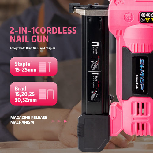 20V Cordless 18 Gauge 2 in 1 Brad Nailer & Stapler Kit H8958