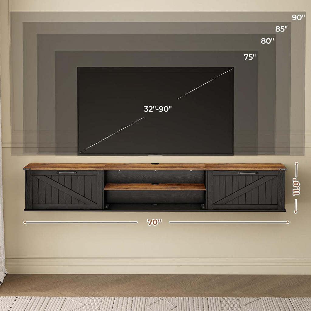 70" Black Floating TV Stand C193
