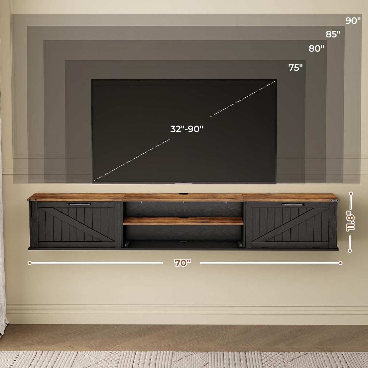 70" Black Floating TV Stand C193