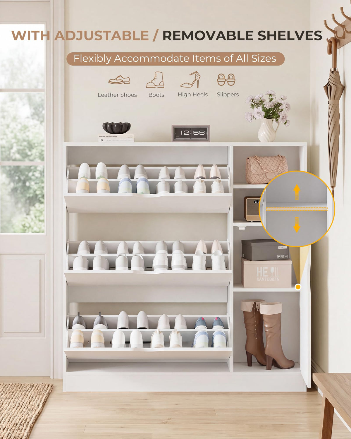 Narrow Shoe Storage Cabinet with 3 Flip Drawers E891311