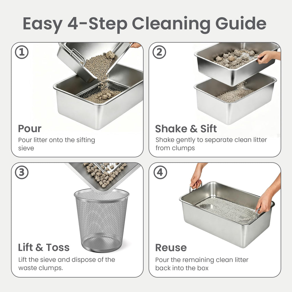 Extra Large Stainless Steel Sifting Cat Litter Box with Dual Handles F96560