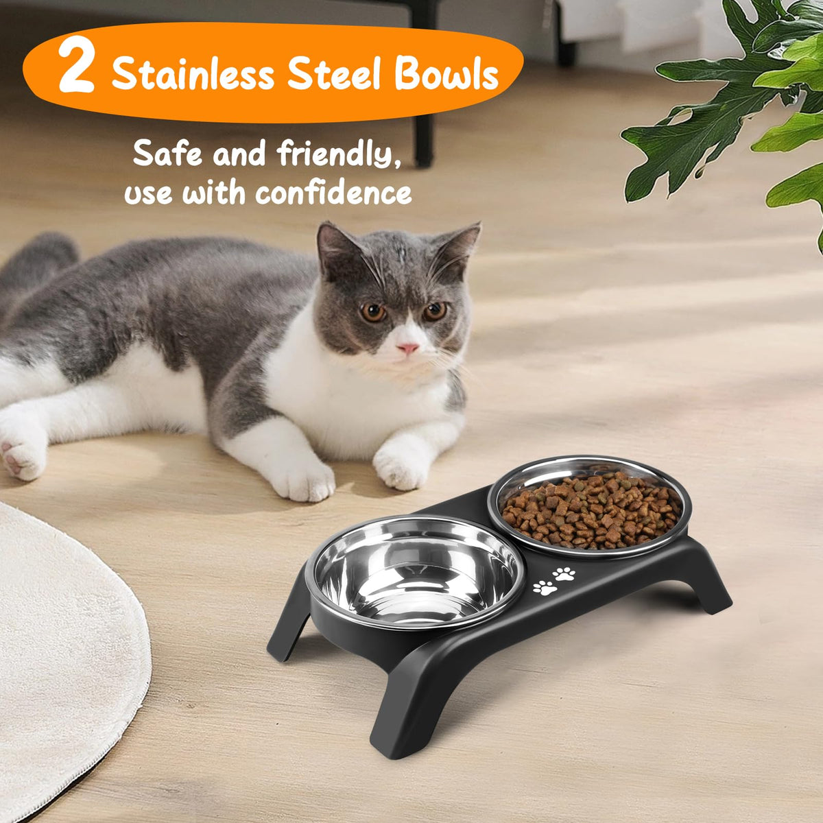 Elevated Dog Bowls with 5” Stainless Steel Bowls Black O33148