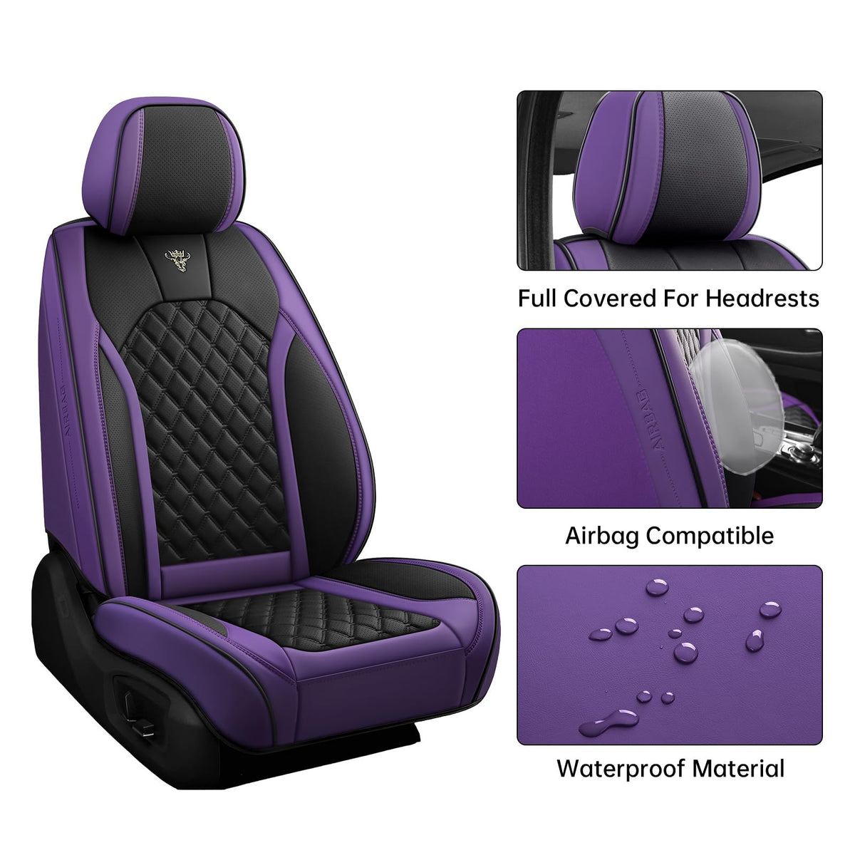 Purple Black Leather Car Seat Covers Full Set S890272
