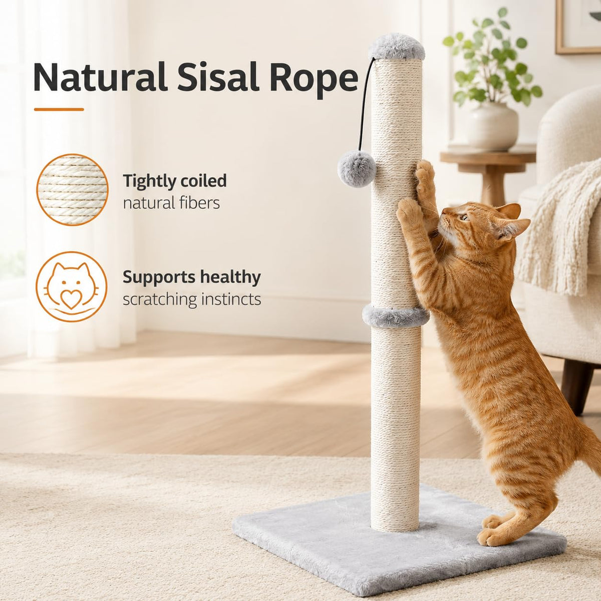 Tall Cat Scratching Post with Sisal Rope, Grey I779