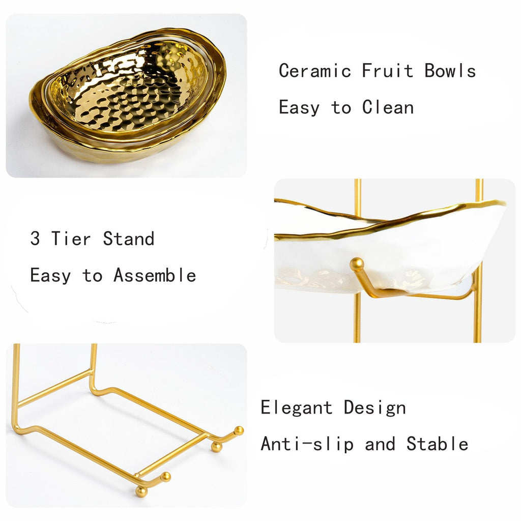 3 Tier Ceramic Fruit Bowl with Metal Stand K932884