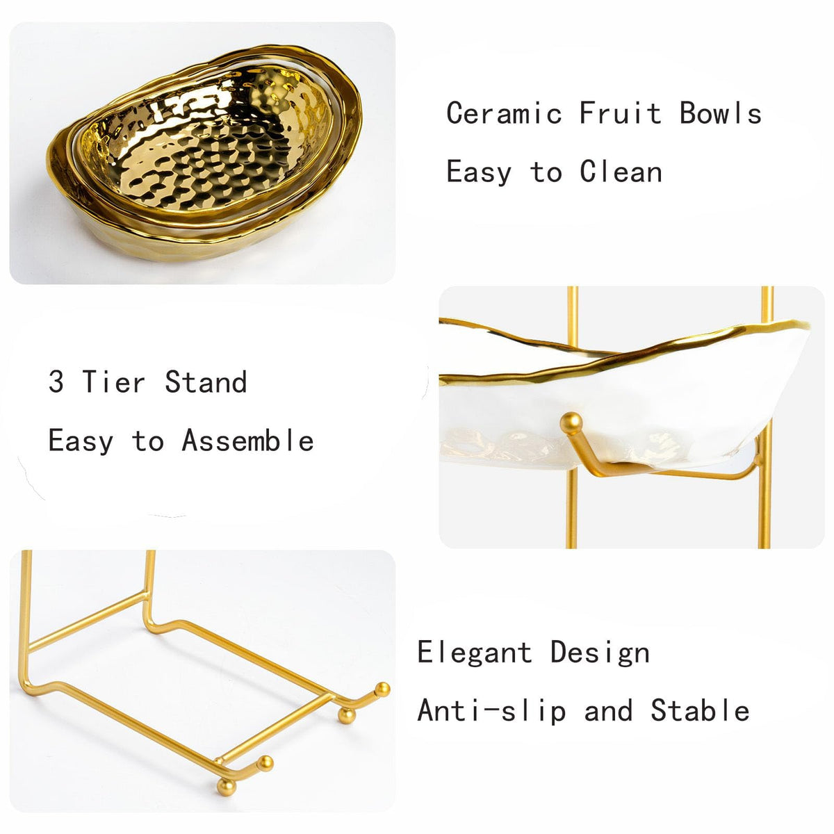 3 Tier Ceramic Fruit Bowl with Metal Stand K932884