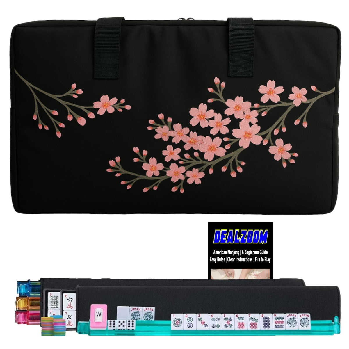 Complete American Mahjong Set with 166 Tiles, Racks, Pushers, Dice, Chips, Instructions & Bag E984464