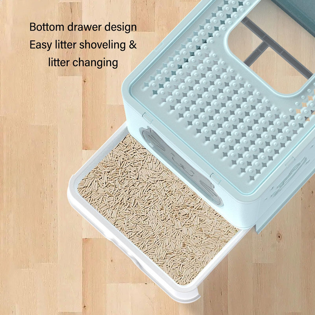Enclosed Cat Litter Box Top Entry Foldable with Lid Blue W7564