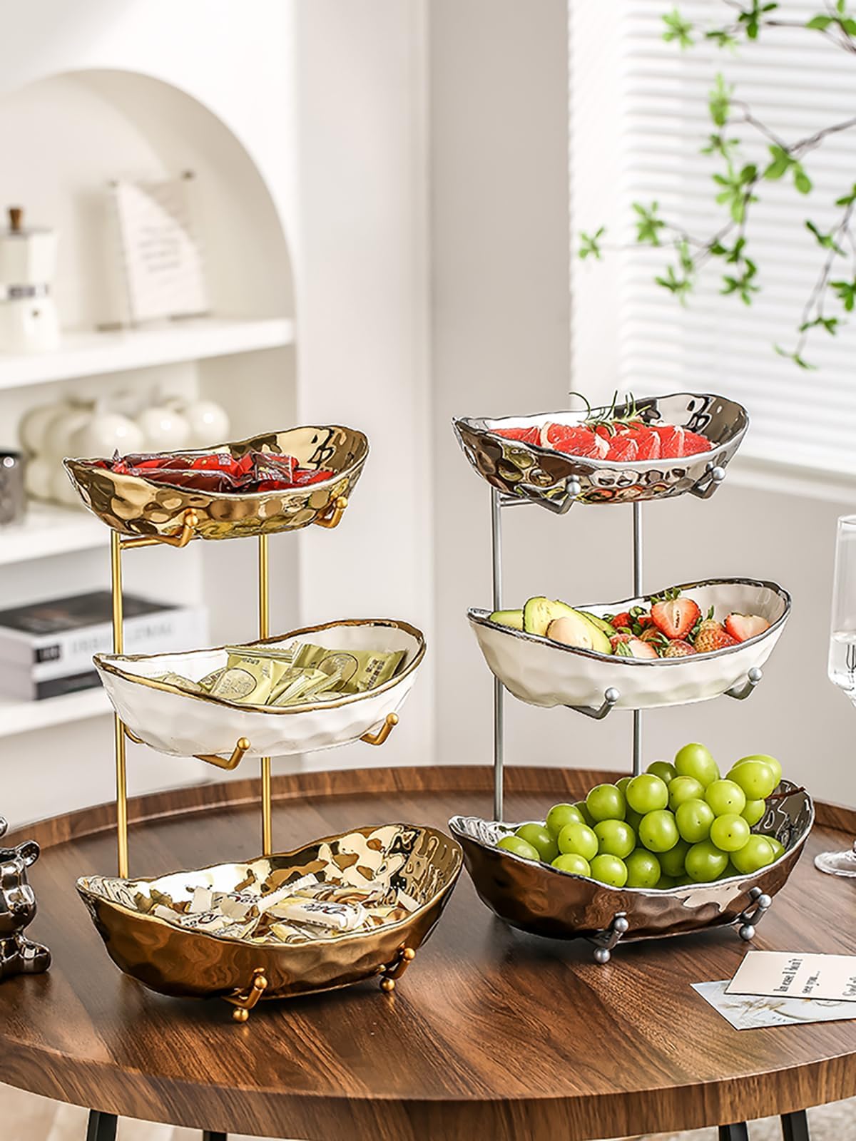 3 Tier Ceramic Fruit Bowl with Metal Stand K932884