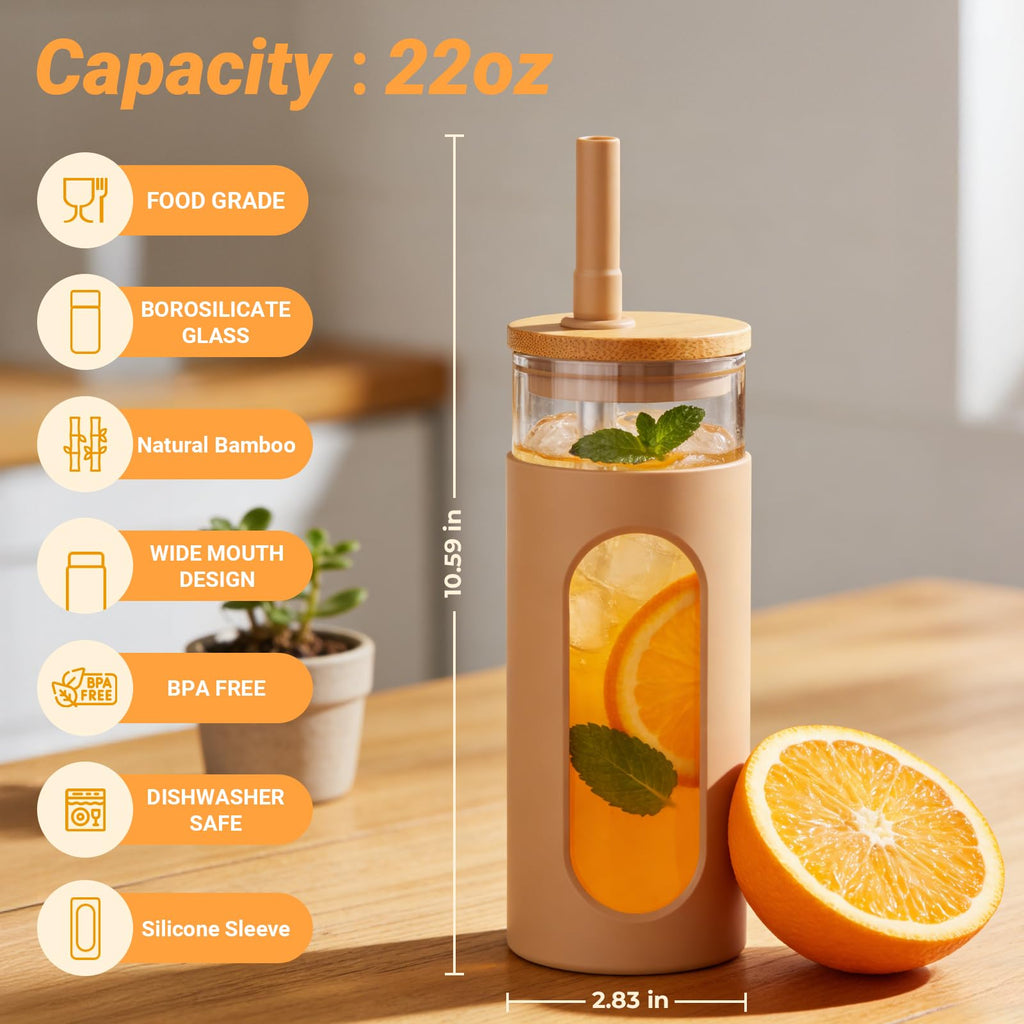 22 oz Glass Tumbler with Lid & Straw B82540