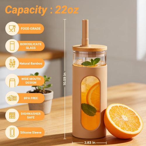 22 oz Glass Tumbler with Lid & Straw B82540