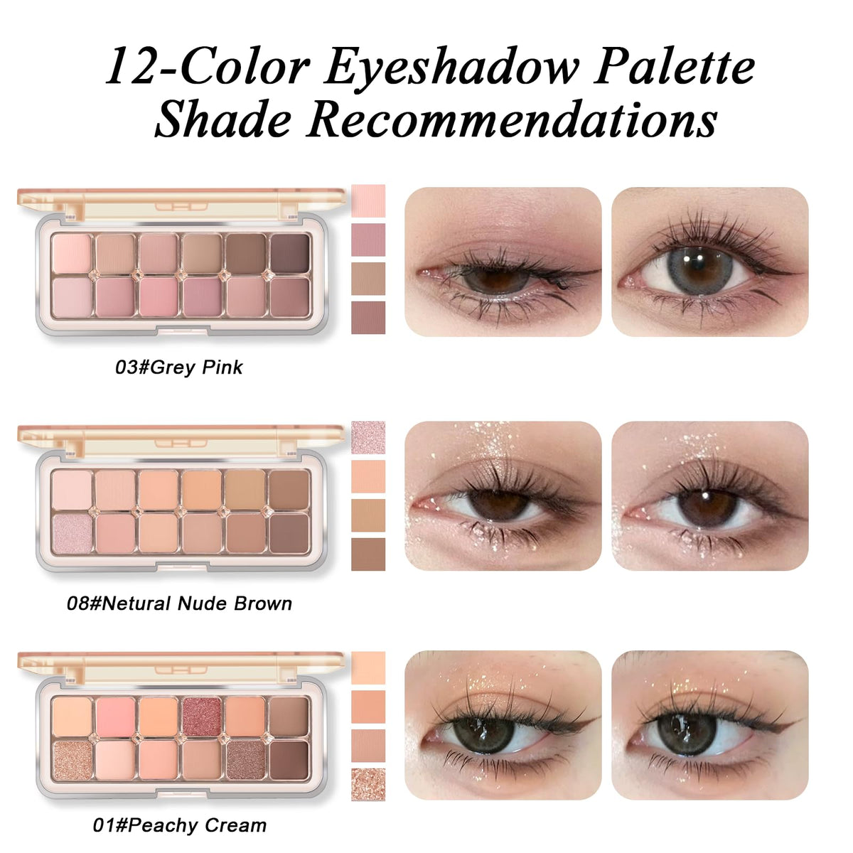 12 Color Grey Pink Eyeshadow Palette with Brush J920