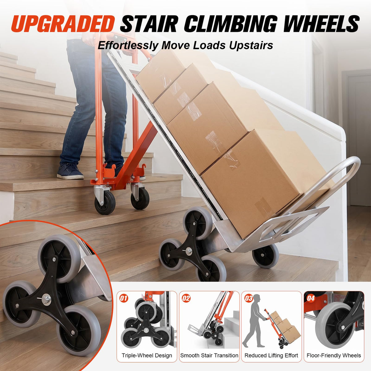 4-in-1 Convertible Stair Climbing Hand Truck, 1000LBS Heavy Duty Folding Aluminum Dolly Cart with Wheels & Handle N8561