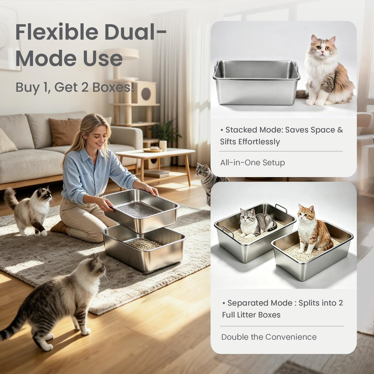 Extra Large Stainless Steel Sifting Cat Litter Box with Dual Handles F96560