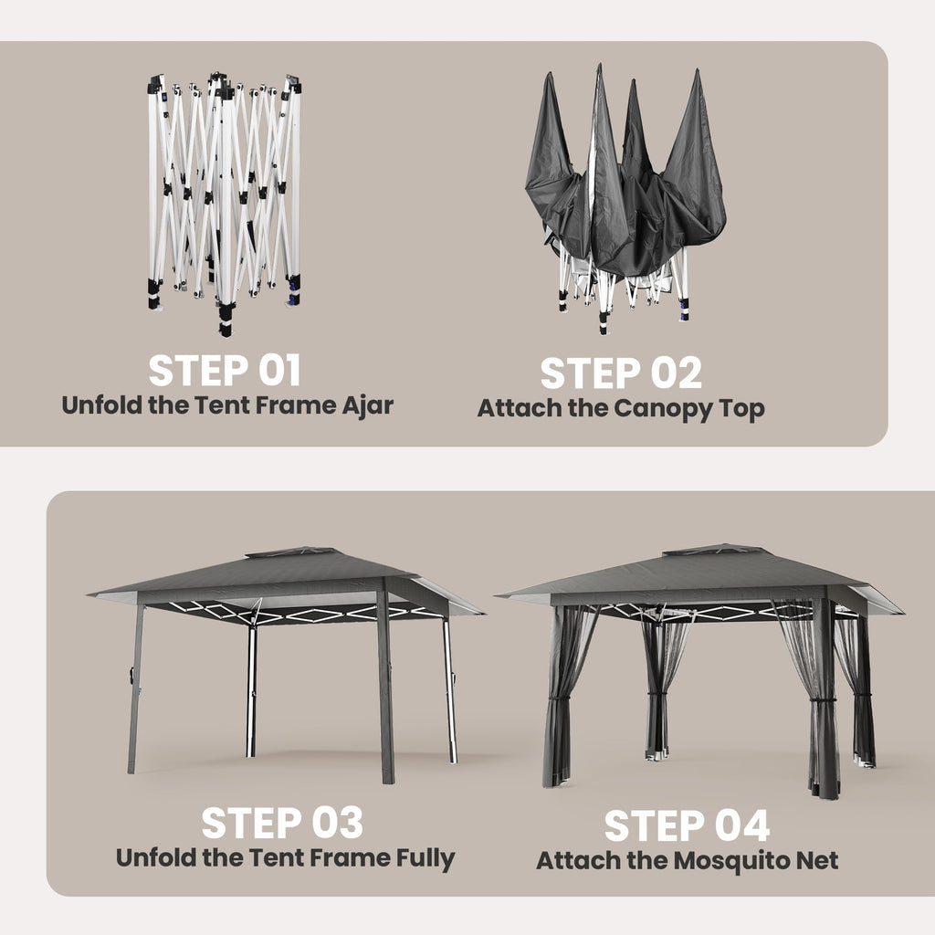 13x13 Pop Up Gazebo Tent with Mosquito Netting Grey E90098