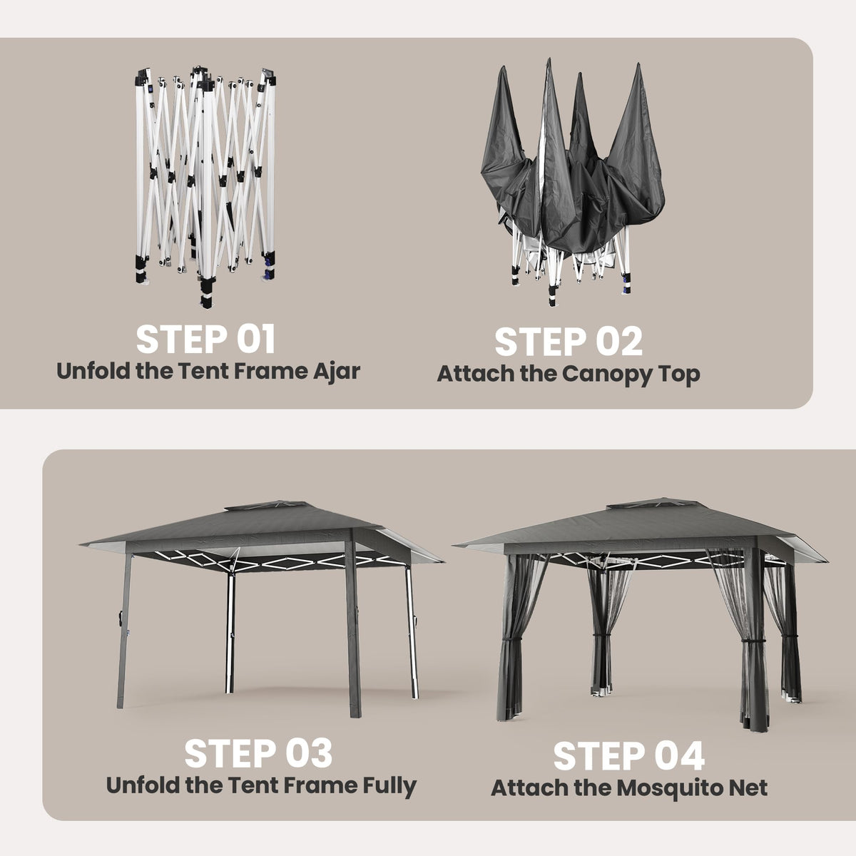 13x13 Pop Up Gazebo Tent with Mosquito Netting Grey E90098