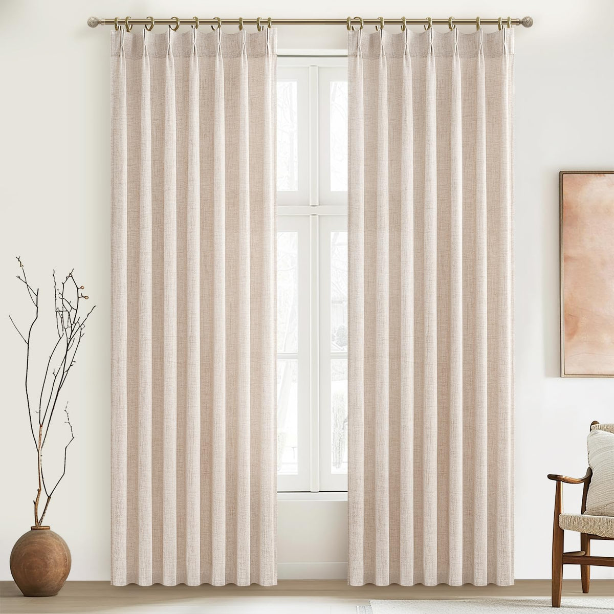 Light Filtering Semi Sheer Linen Curtains 96 Inches 2 Panels Set K80985