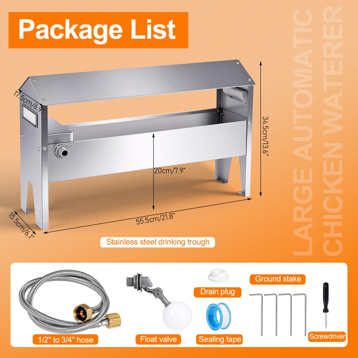 22'' Stainless Steel Automatic Chicken Waterer F492