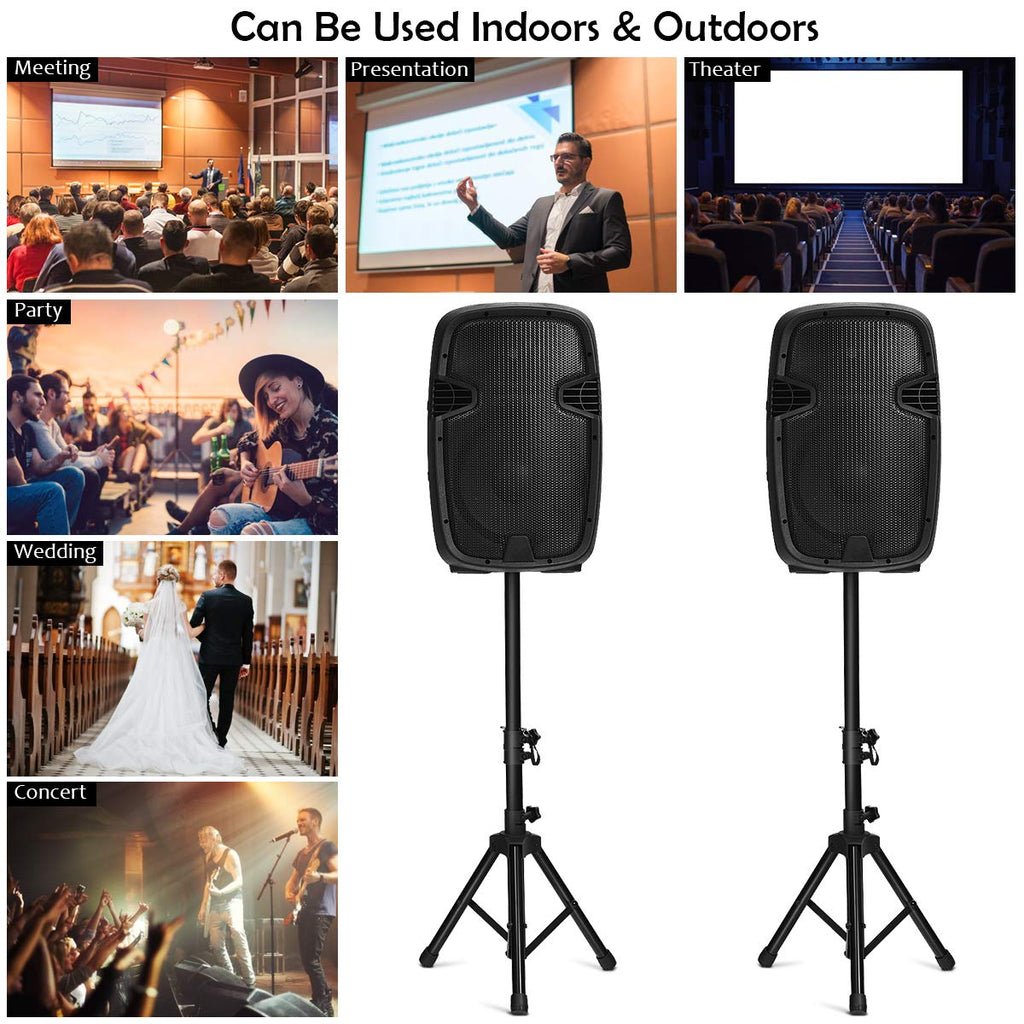 2000W 12" Portable Dual Powered Speakers PA System with Tripod Stands U266376