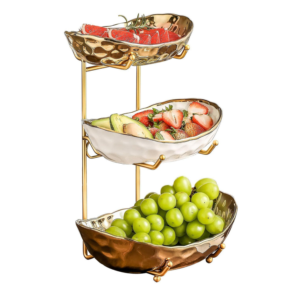 3 Tier Ceramic Fruit Bowl with Metal Stand K932884