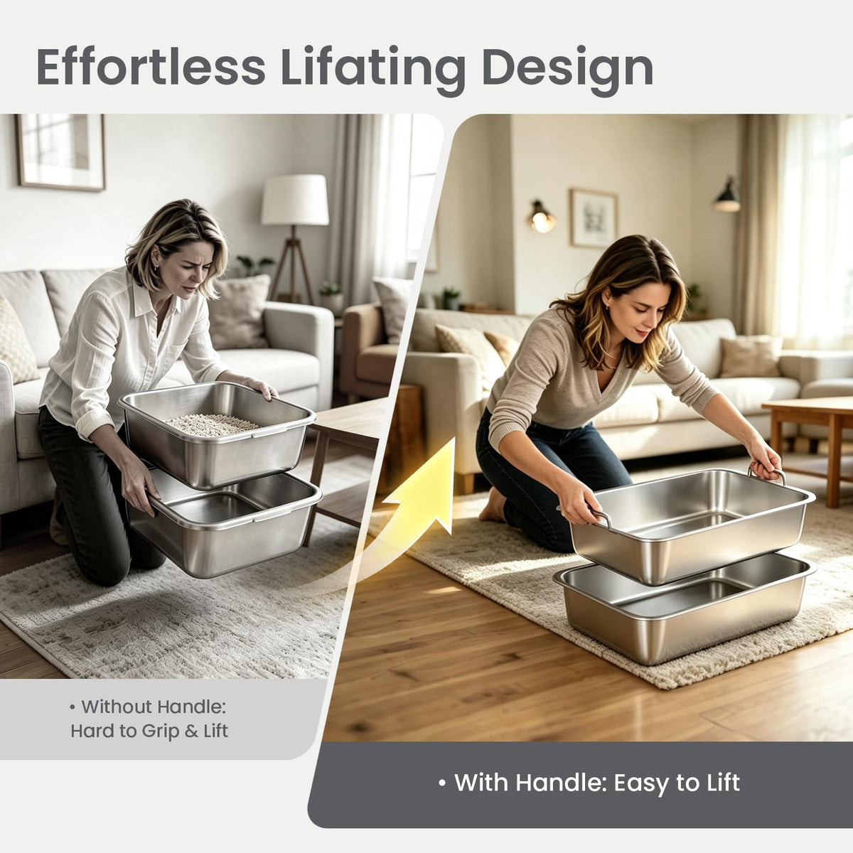 Extra Large Stainless Steel Sifting Cat Litter Box with Dual Handles F96560
