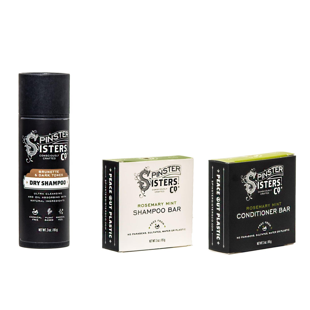 Rosemary Mint Shampoo Bar, Conditioner Bar, Brown Dry Shampoo E39847