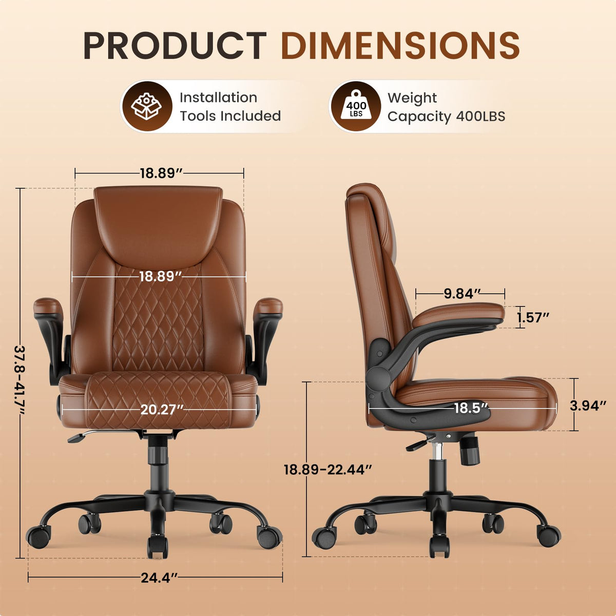 Brown PU Leather Office Chair with Flip-up Arms D327093