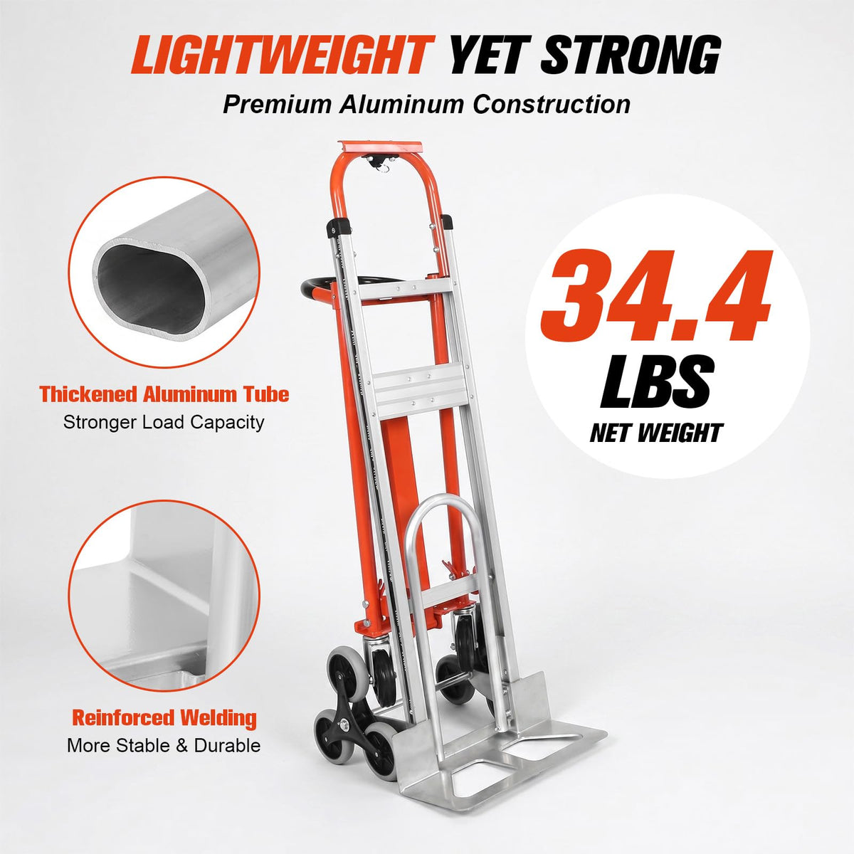 4-in-1 Convertible Stair Climbing Hand Truck, 1000LBS Heavy Duty Folding Aluminum Dolly Cart with Wheels & Handle N8561