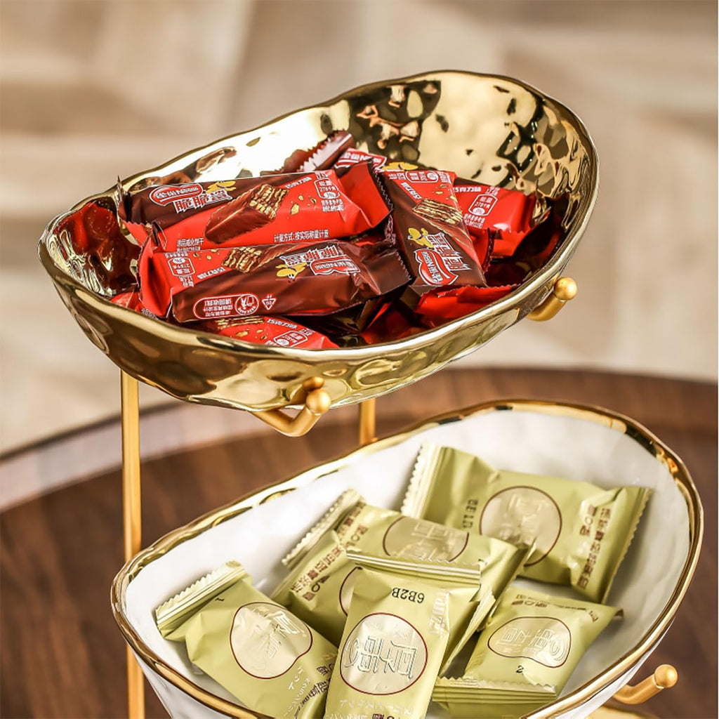 3 Tier Ceramic Fruit Bowl with Metal Stand K932884