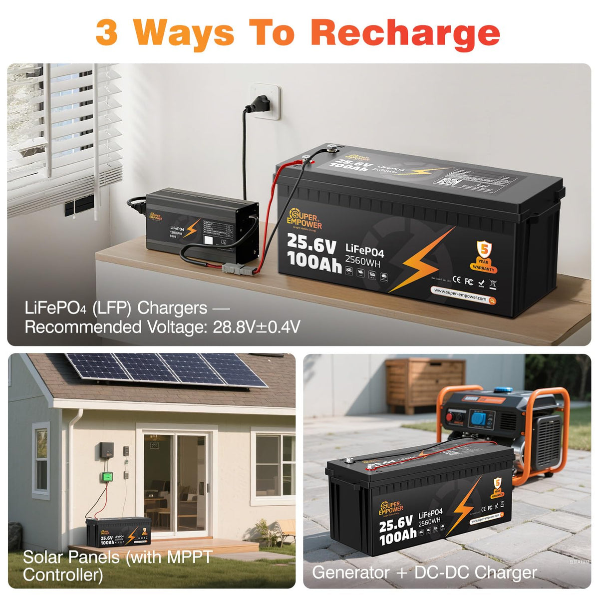 24V 100Ah LiFePO4 Deep Cycle Lithium Battery R3757