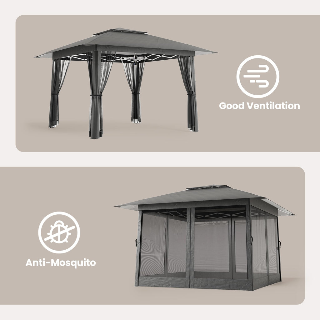 13x13 Pop Up Gazebo Tent with Mosquito Netting Grey E90098