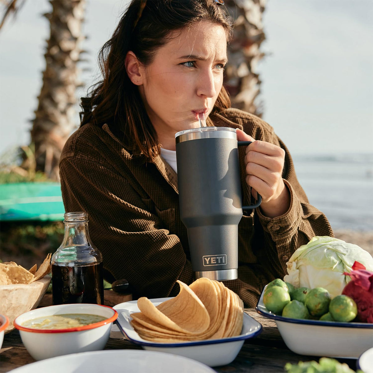 42 oz Stainless Steel Tumbler with Handle and Straw Lid L2179