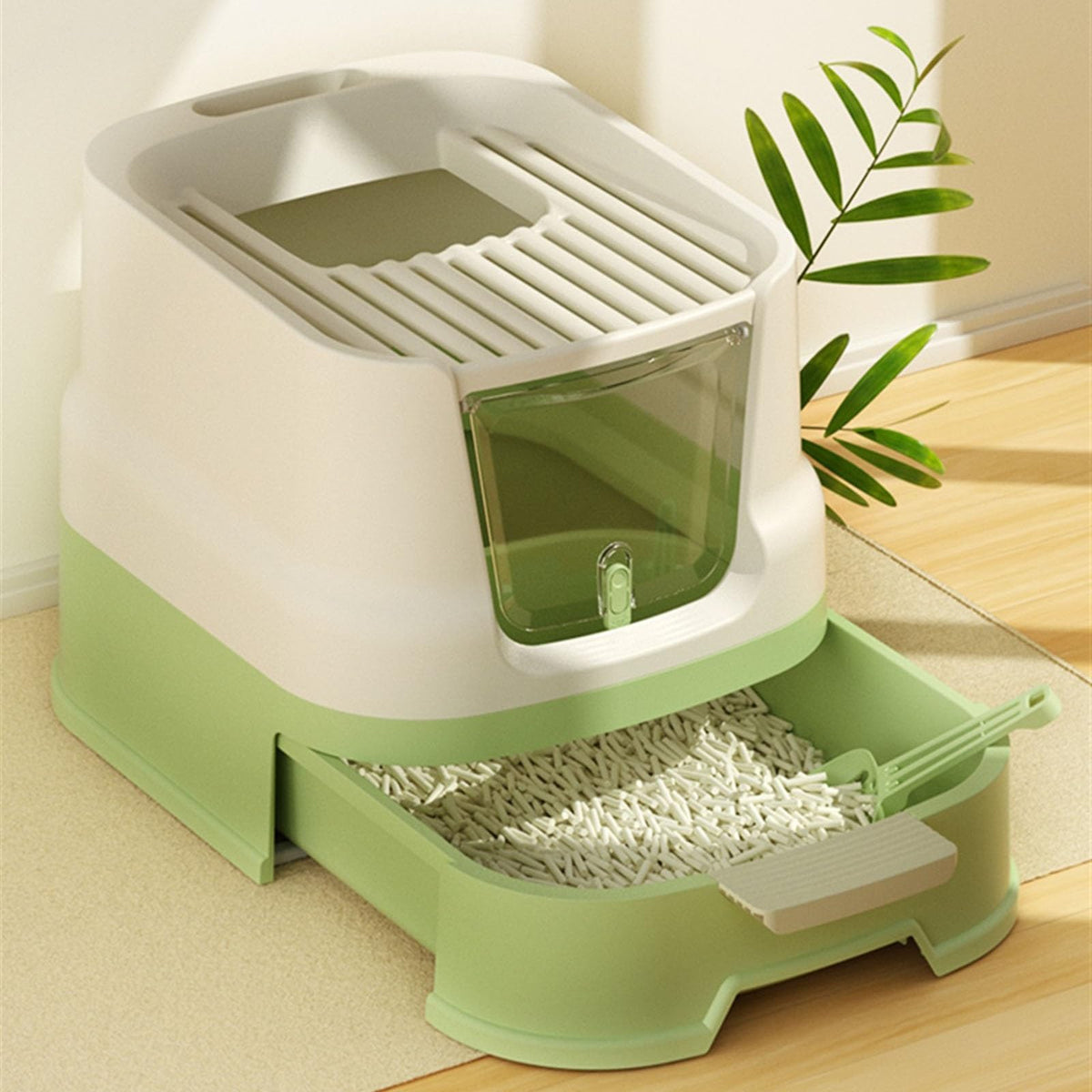 Large Top Entry Cat Litter Box with Lid and Scoop R5855