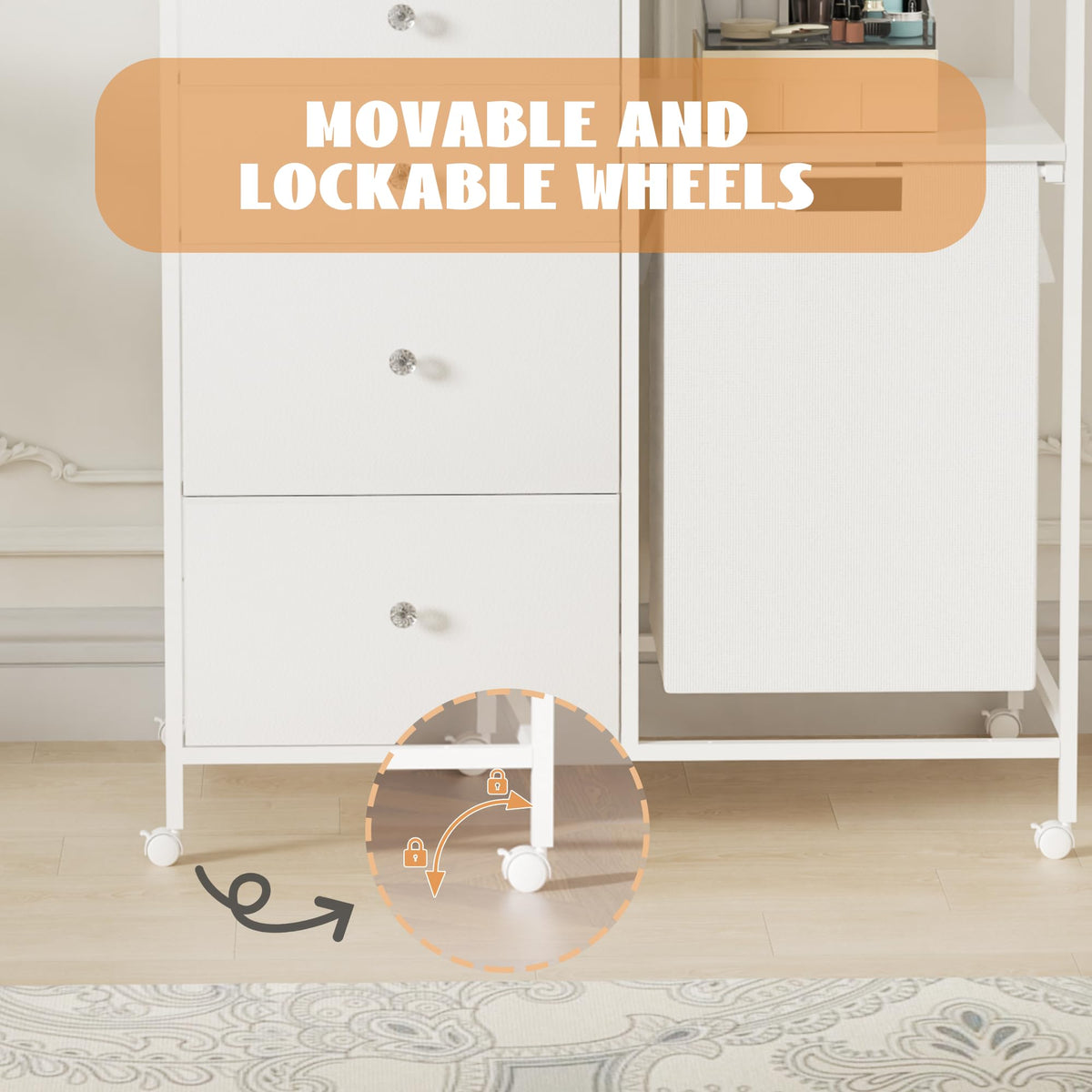 White 4 Drawer Changing Station Dresser with Laundry Hamper S290